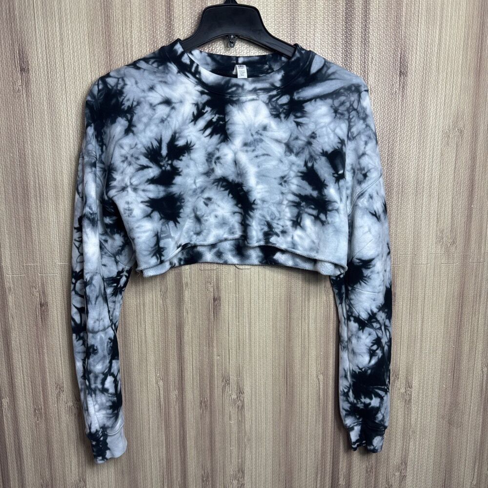 Alo Yoga Extreme Cropped Pullover XS Black White Tie Dye Sweatshirt